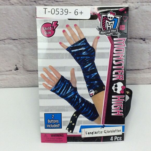 Monster High Fangtastic Glovelettes Child Size 6+ Blue/Black Costume Accessory - Picture 7 of 8